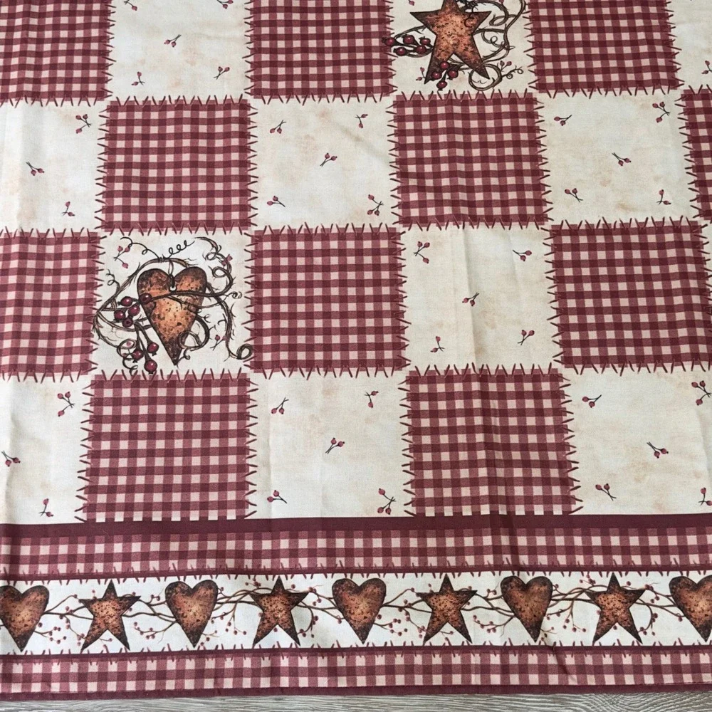 Expressions Shower Curtain Red Gingham Primitive Country Stars Hearts 70x70